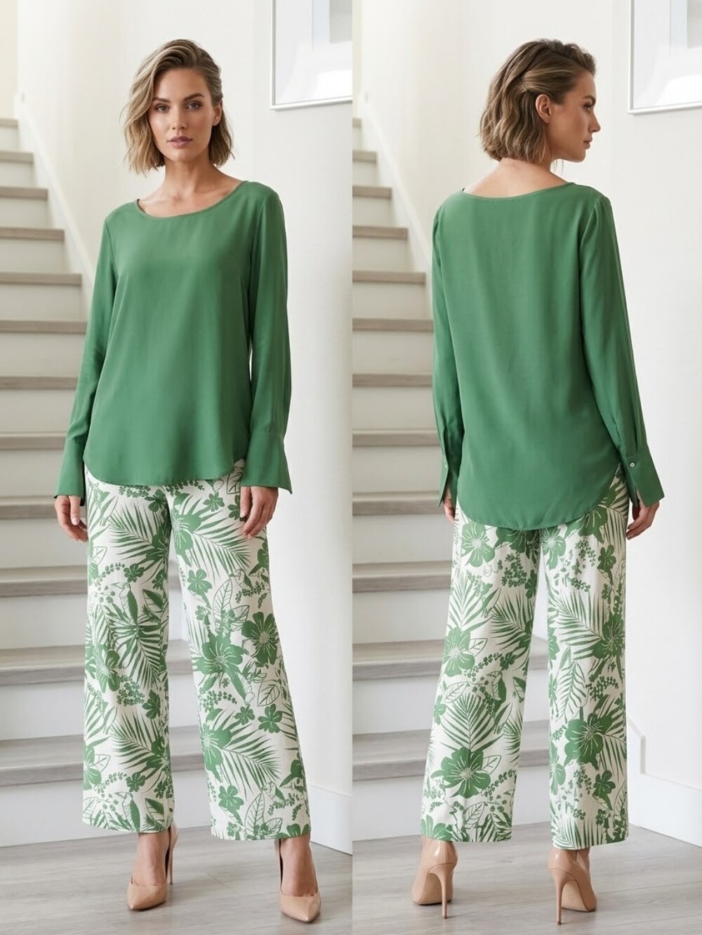 Ann Taylor Green Long-Sleeve Blouse
